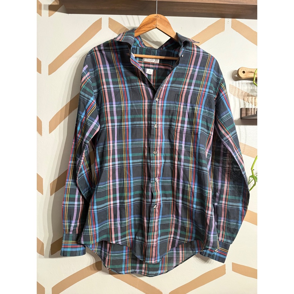 Arrow Brigade Button Up Mens Medium Multi Color Vintage Plaid Fitted Long Sleeve